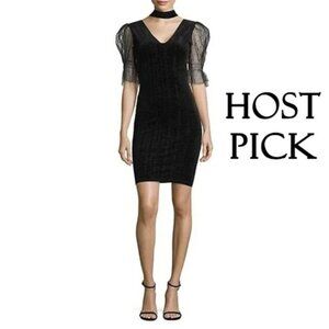 NWOT TFNC black & gold tulle sleeve choker velvet mini dress